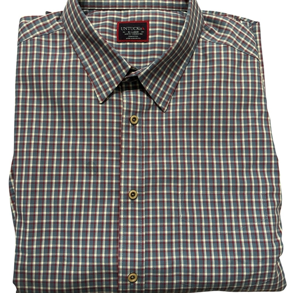 UNTUCKit Men's Blue and Red Checkered Shirt Fabiano WF XL